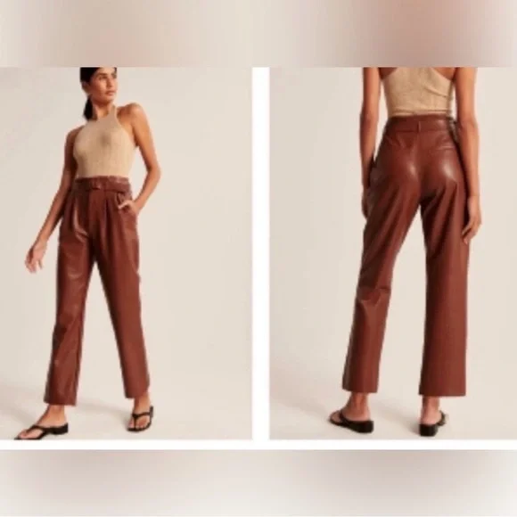 Abercrombie & Fitch brown vegan Leather Pants - Picture 2 of 11
